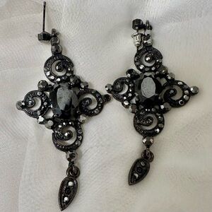 Vintage Statement Black Crystal Drop Earrings